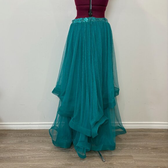 City Triangles Maxi Skirt Teal Sequin Tiered Prom Formal Party sz 2/4 - Picture 2 of 10